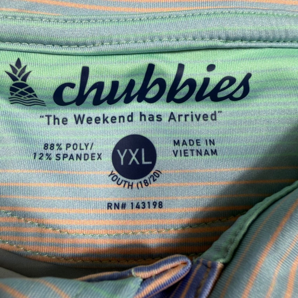 Chubbies Polo Shirt Youth YXL Multi Color Sunset Stripe Performance Stretch EUC - Picture 2 of 9